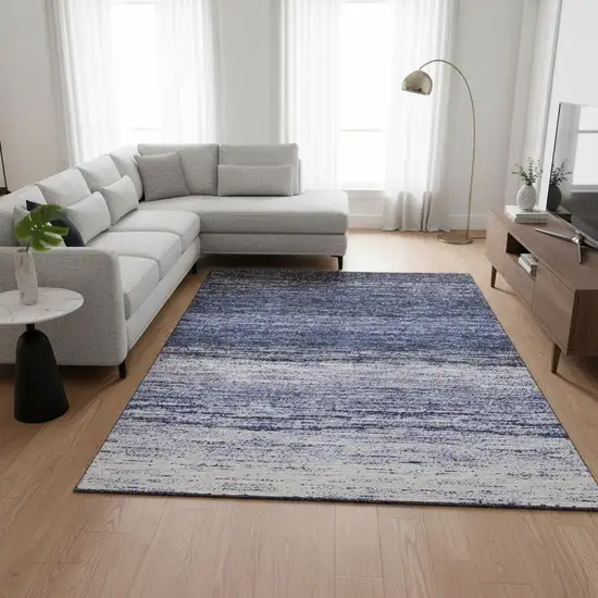 Blue And Ivory Ombre Washable Area Rug With UV Protection Photo 2