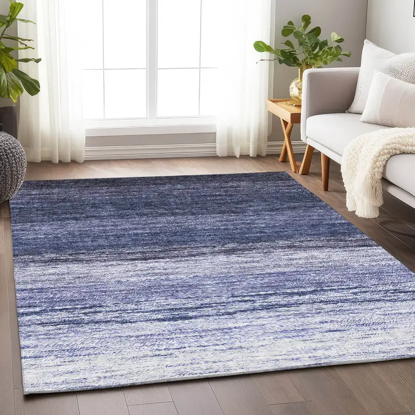 Blue And Ivory Ombre Washable Area Rug With UV Protection Photo 6