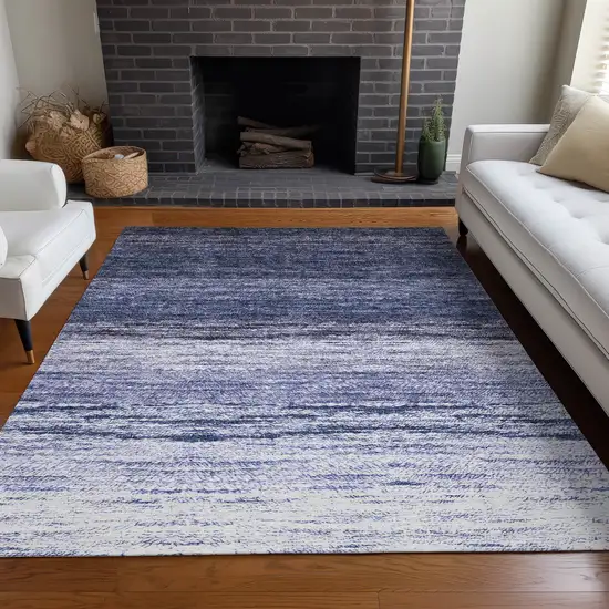 Blue And Ivory Ombre Washable Area Rug With UV Protection Photo 6