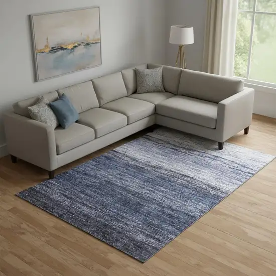 Blue And Ivory Ombre Washable Area Rug With UV Protection Photo 1