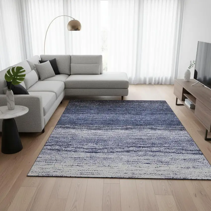Blue And Ivory Ombre Washable Area Rug With UV Protection Photo 2
