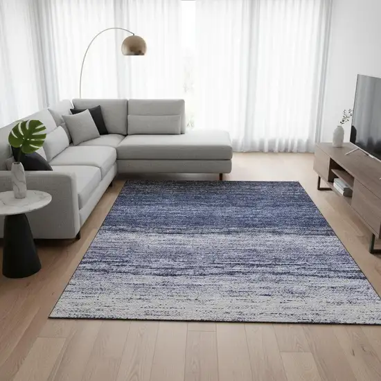 Blue And Ivory Ombre Washable Area Rug With UV Protection Photo 2