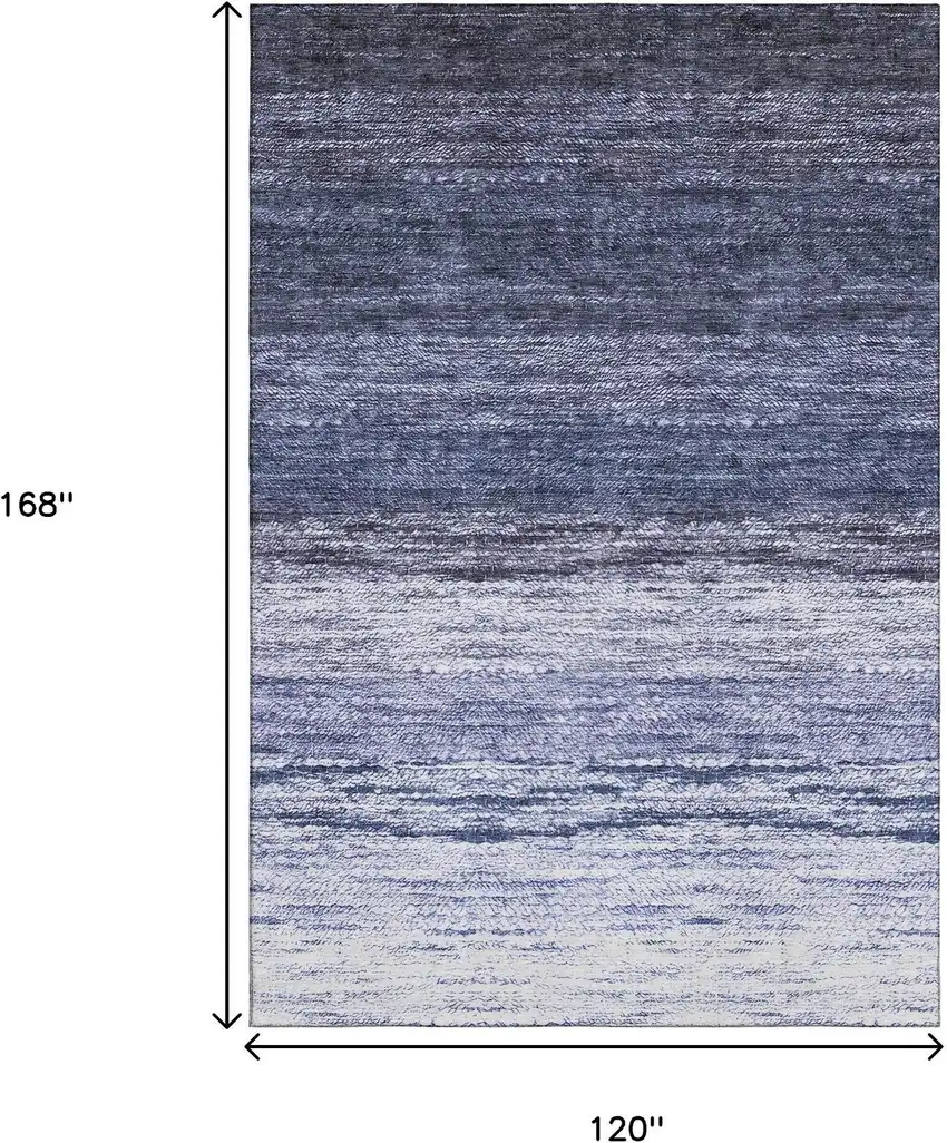 Blue And Ivory Ombre Washable Area Rug With UV Protection Photo 3