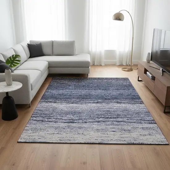 Blue And Ivory Ombre Washable Area Rug With UV Protection Photo 2
