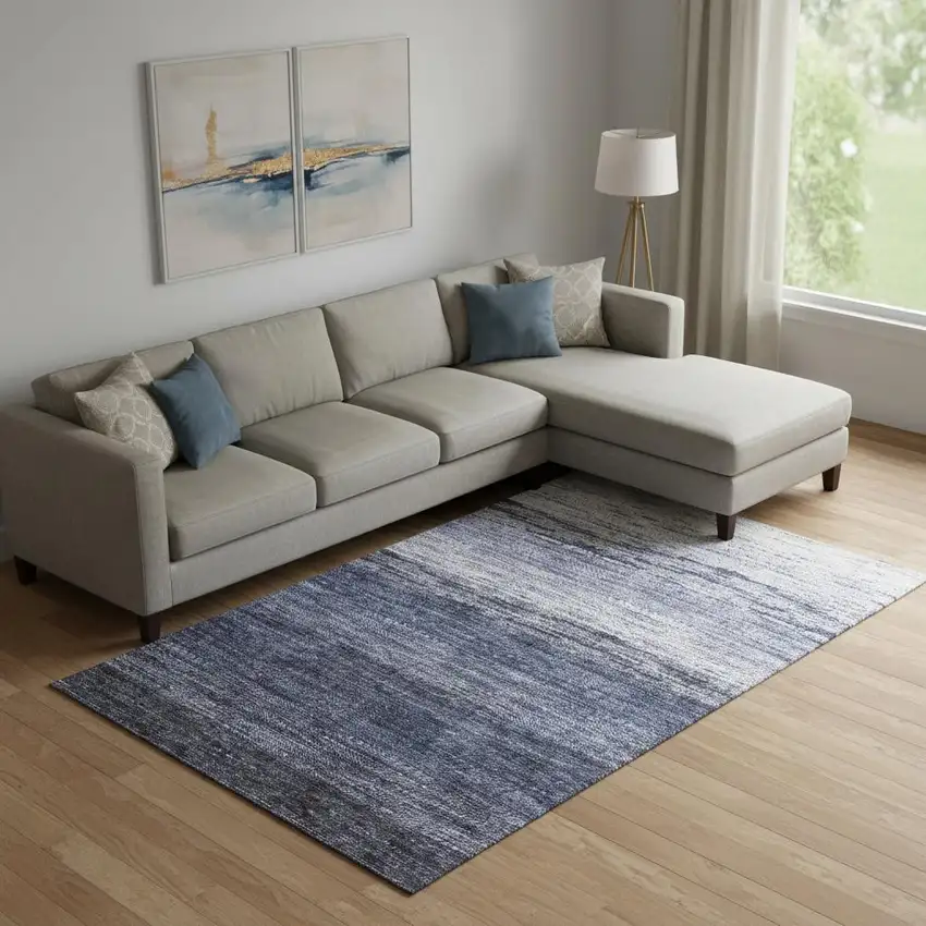 Blue And Ivory Ombre Washable Area Rug With UV Protection Photo 1