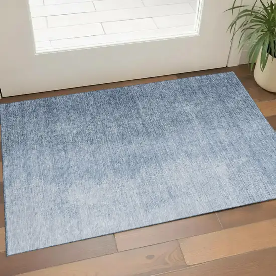 Blue And Ivory Ombre Washable Area Rug With UV Protection Photo 1