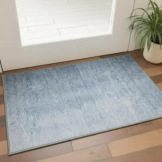 Blue And Ivory Ombre Washable Area Rug With UV Protection Photo 2