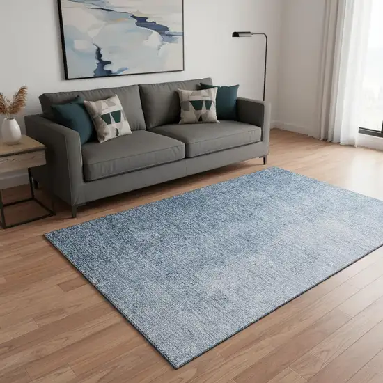 Blue And Ivory Ombre Washable Area Rug With UV Protection Photo 2