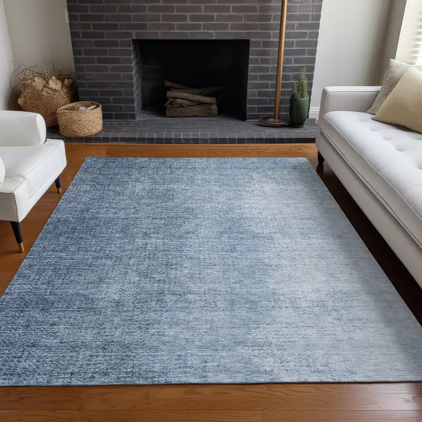 Blue And Ivory Ombre Washable Area Rug With UV Protection Photo 4