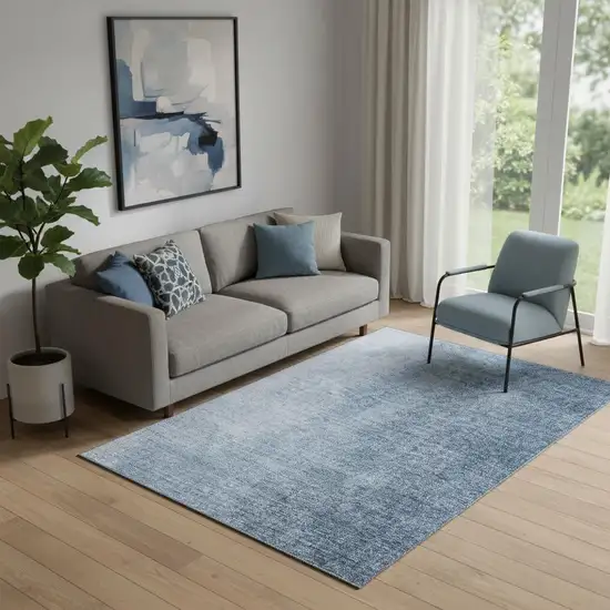 Blue And Ivory Ombre Washable Area Rug With UV Protection Photo 1