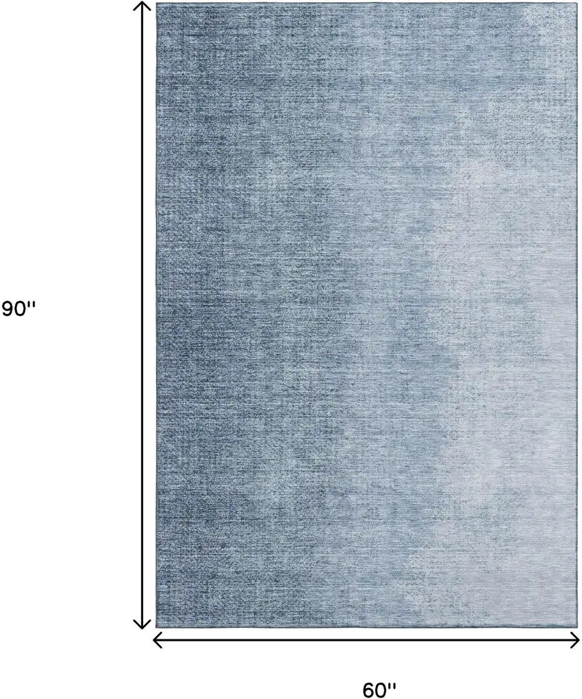 Blue And Ivory Ombre Washable Area Rug With UV Protection Photo 3