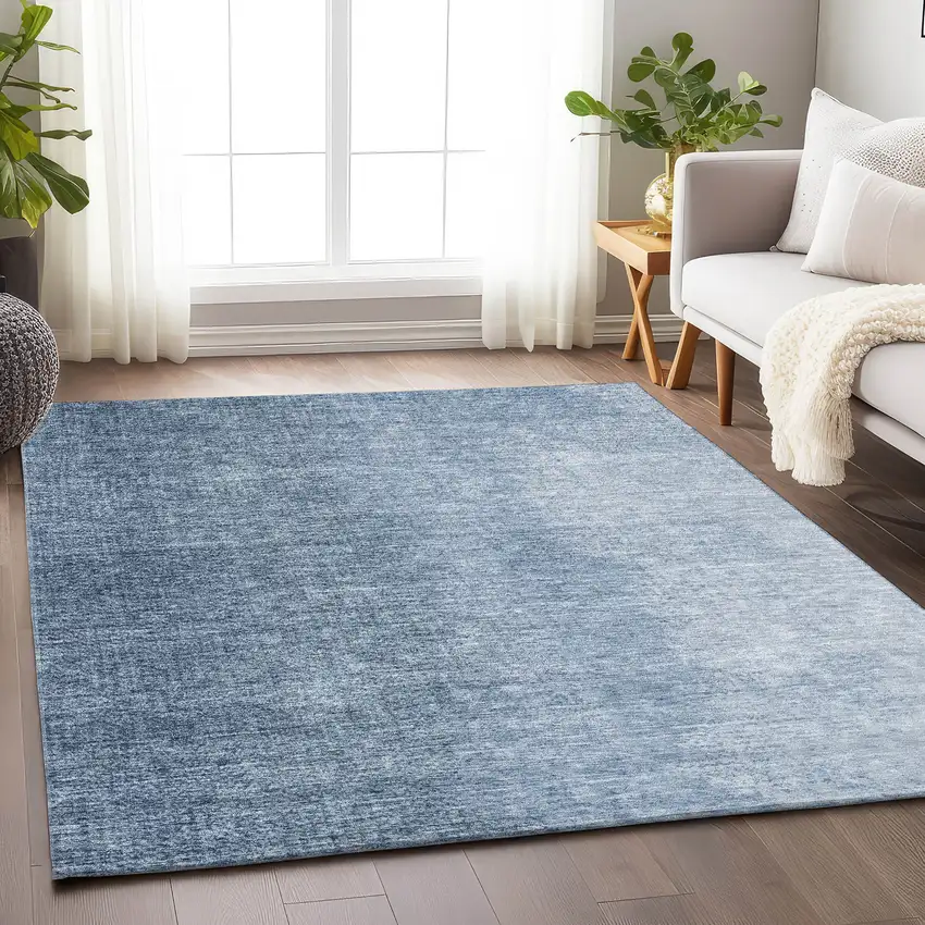 Blue And Ivory Ombre Washable Area Rug With UV Protection Photo 6