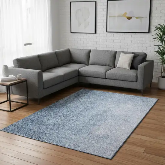 Blue And Ivory Ombre Washable Area Rug With UV Protection Photo 2