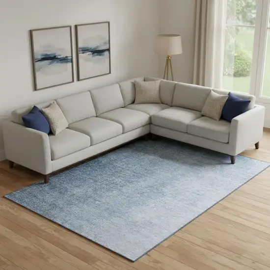 Blue And Ivory Ombre Washable Area Rug With UV Protection Photo 1