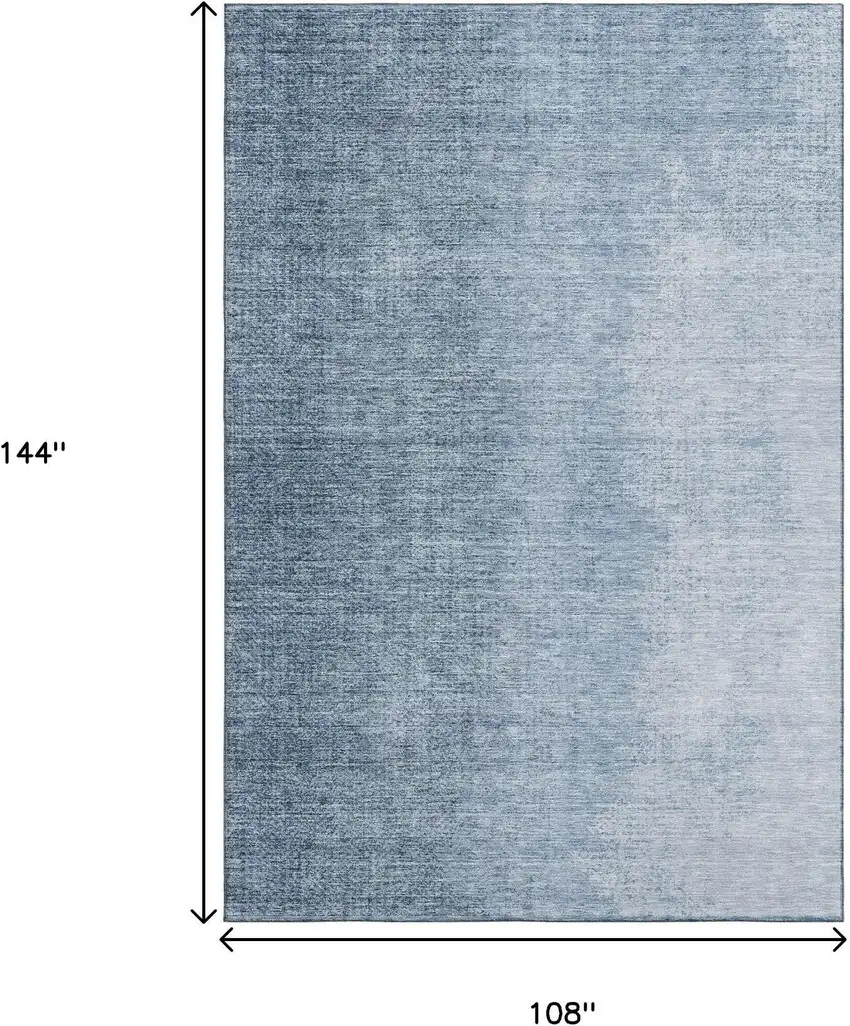 Blue And Ivory Ombre Washable Area Rug With UV Protection Photo 3