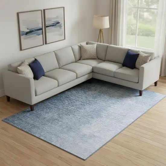 Blue And Ivory Ombre Washable Area Rug With UV Protection Photo 1