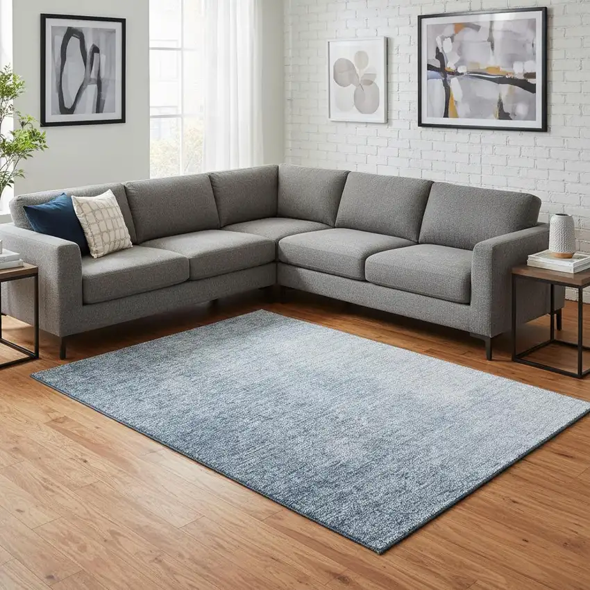 Blue And Ivory Ombre Washable Area Rug With UV Protection Photo 2