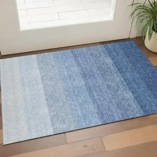 Blue And Ivory Ombre Washable Area Rug With UV Protection Photo 1