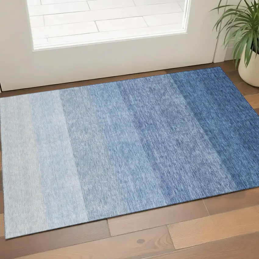Blue And Ivory Ombre Washable Area Rug With UV Protection Photo 1