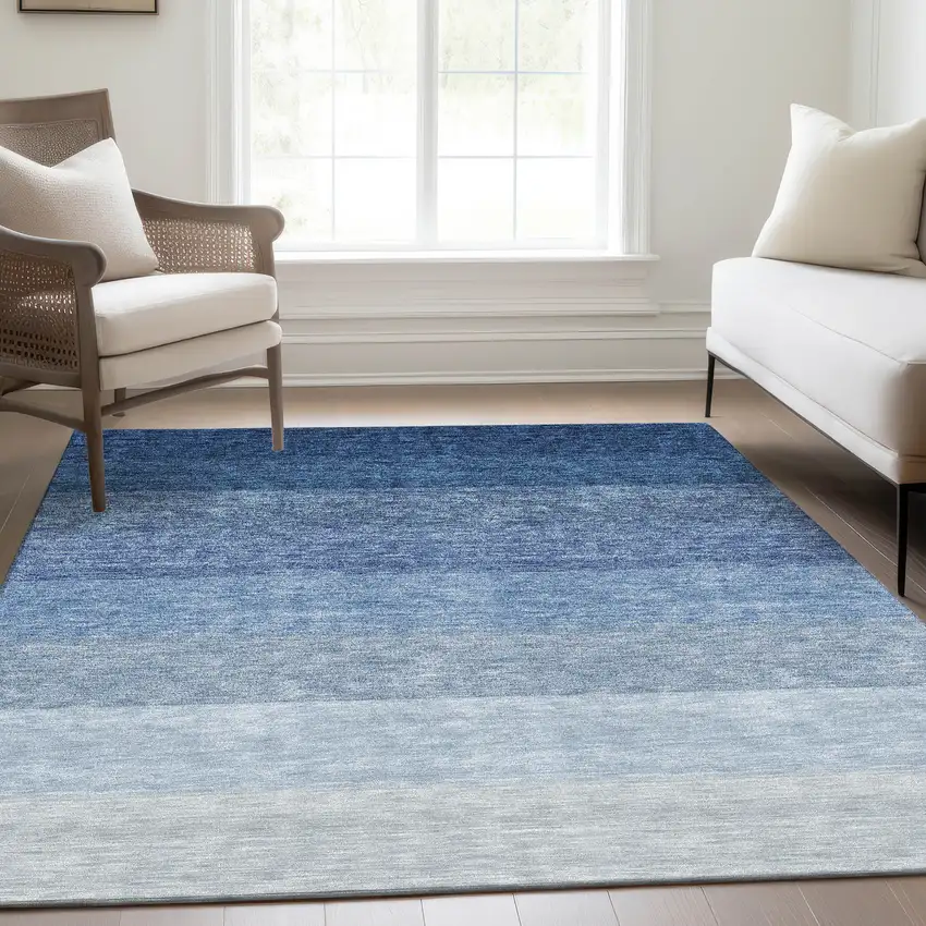 Blue And Ivory Ombre Washable Area Rug With UV Protection Photo 5