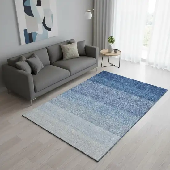 Blue And Ivory Ombre Washable Area Rug With UV Protection Photo 2