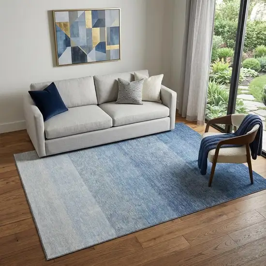 Blue And Ivory Ombre Washable Area Rug With UV Protection Photo 1