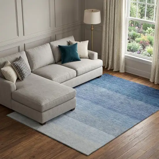 Blue And Ivory Ombre Washable Area Rug With UV Protection Photo 1
