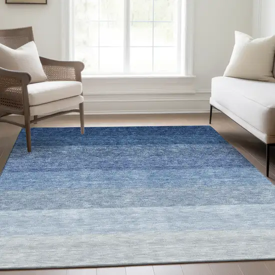 Blue And Ivory Ombre Washable Area Rug With UV Protection Photo 5
