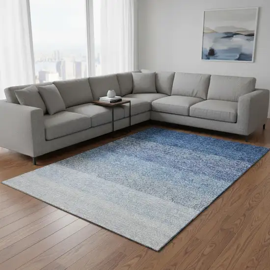 Blue And Ivory Ombre Washable Area Rug With UV Protection Photo 2