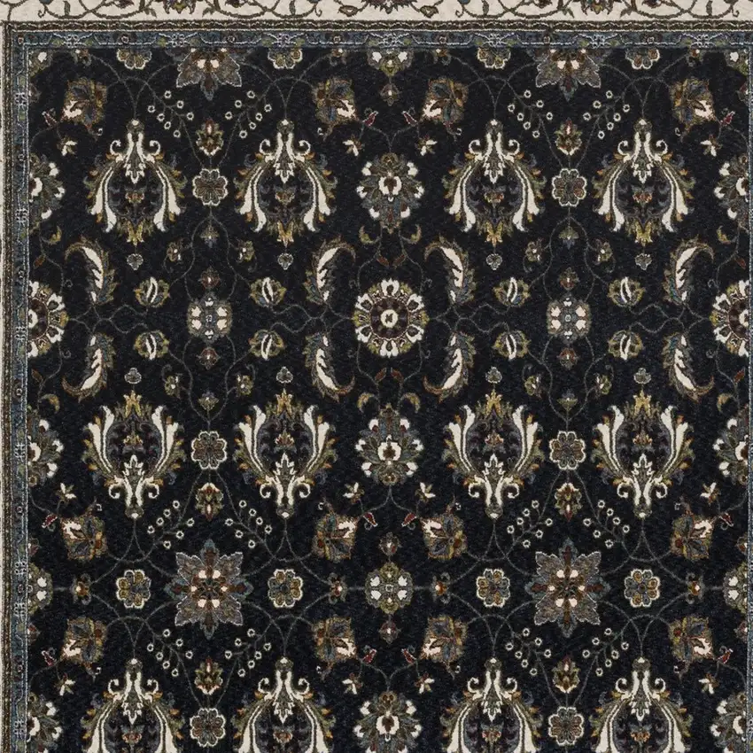 Blue And Ivory Oriental Area Rug With Fringe Photo 7