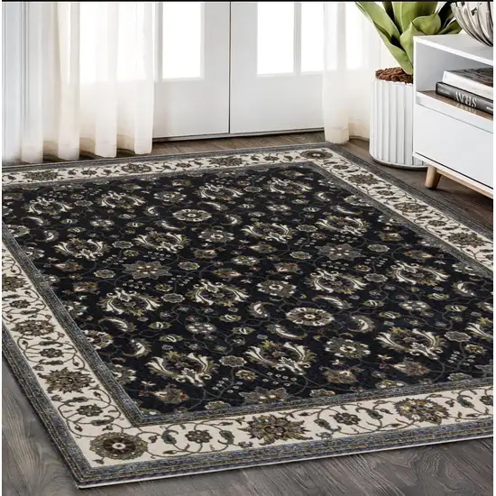 Blue And Ivory Oriental Area Rug With Fringe Photo 1