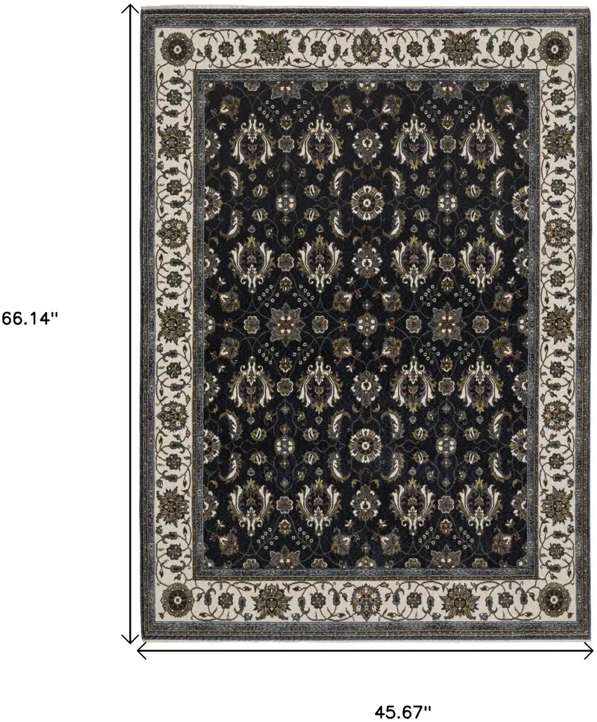 Blue And Ivory Oriental Area Rug With Fringe Photo 3