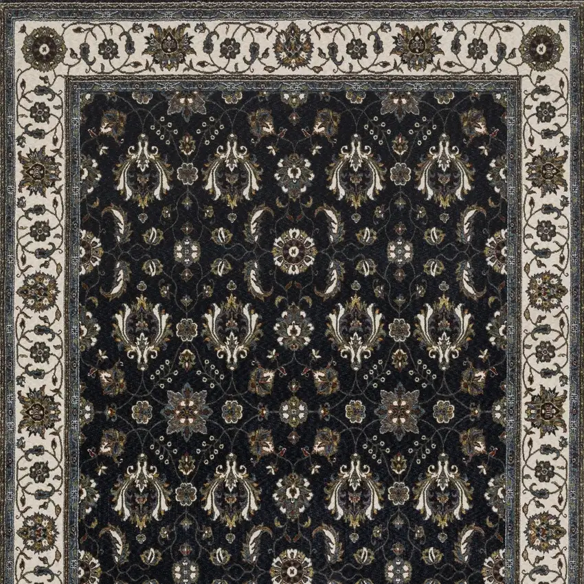 Blue And Ivory Oriental Area Rug With Fringe Photo 9
