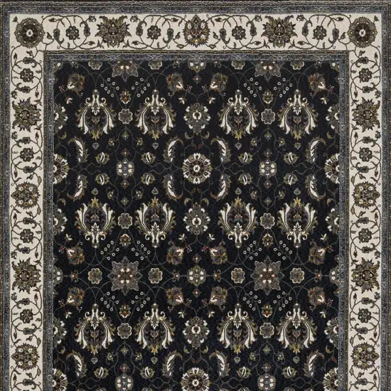 Blue And Ivory Oriental Area Rug With Fringe Photo 9