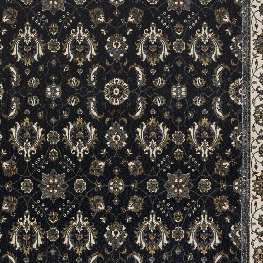 Blue And Ivory Oriental Area Rug With Fringe Photo 7