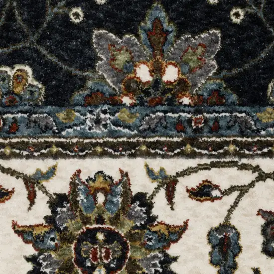 Blue And Ivory Oriental Area Rug With Fringe Photo 8