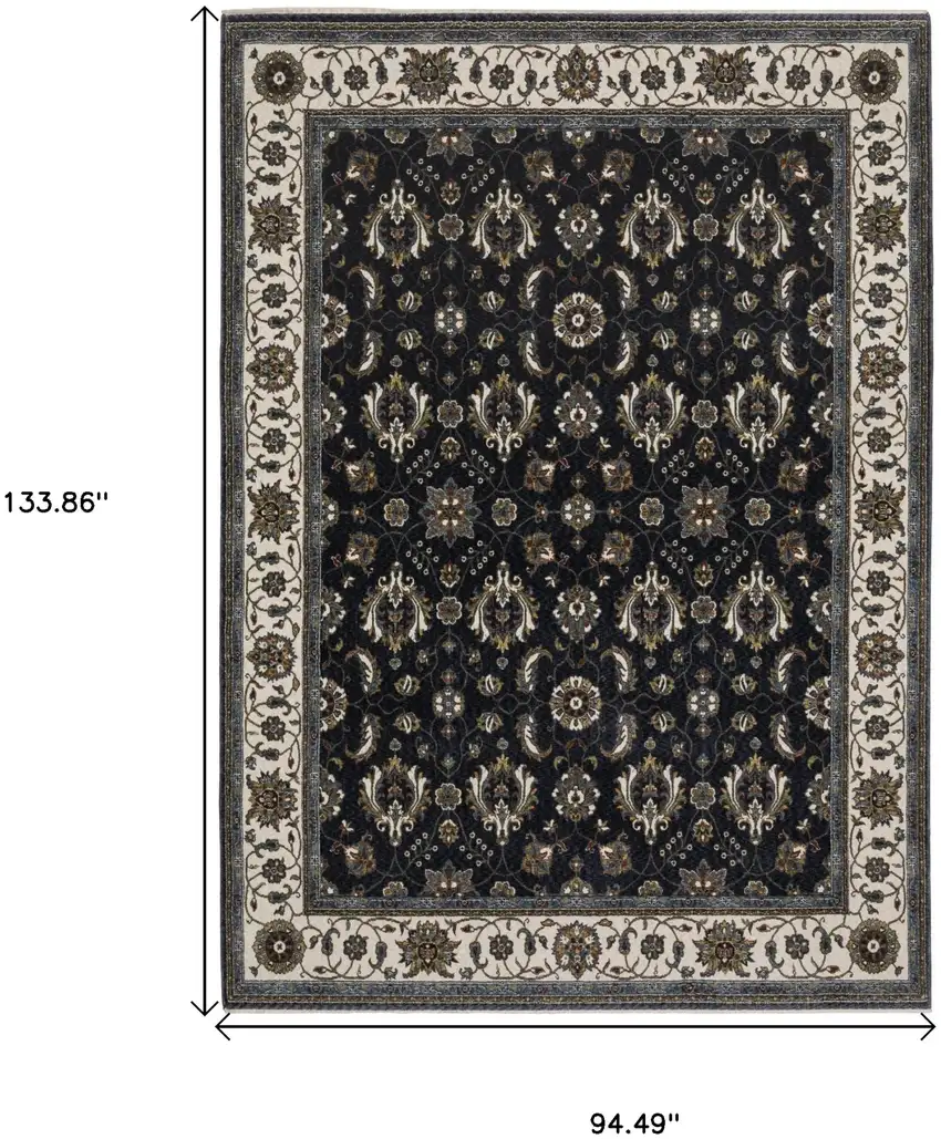 Blue And Ivory Oriental Area Rug With Fringe Photo 3