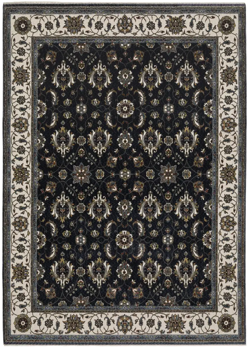 Blue And Ivory Oriental Area Rug With Fringe Photo 2