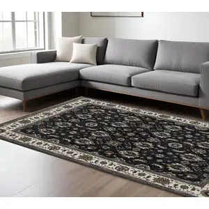 Photo of Blue And Ivory Oriental Area Rug With Fringe