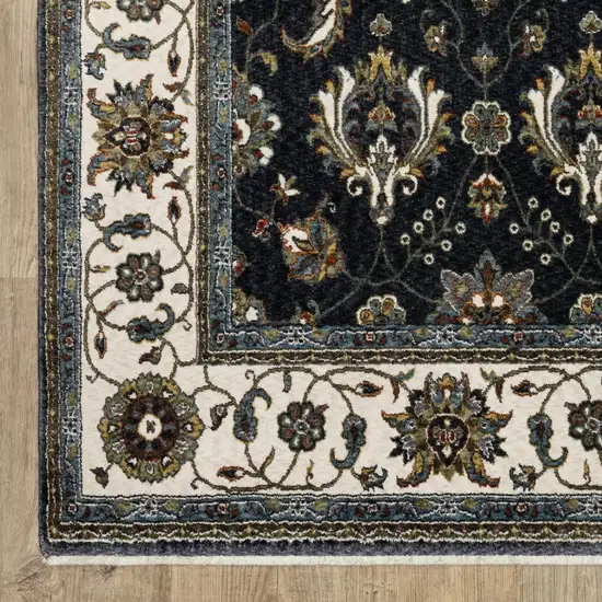 Blue And Ivory Oriental Area Rug With Fringe Photo 6