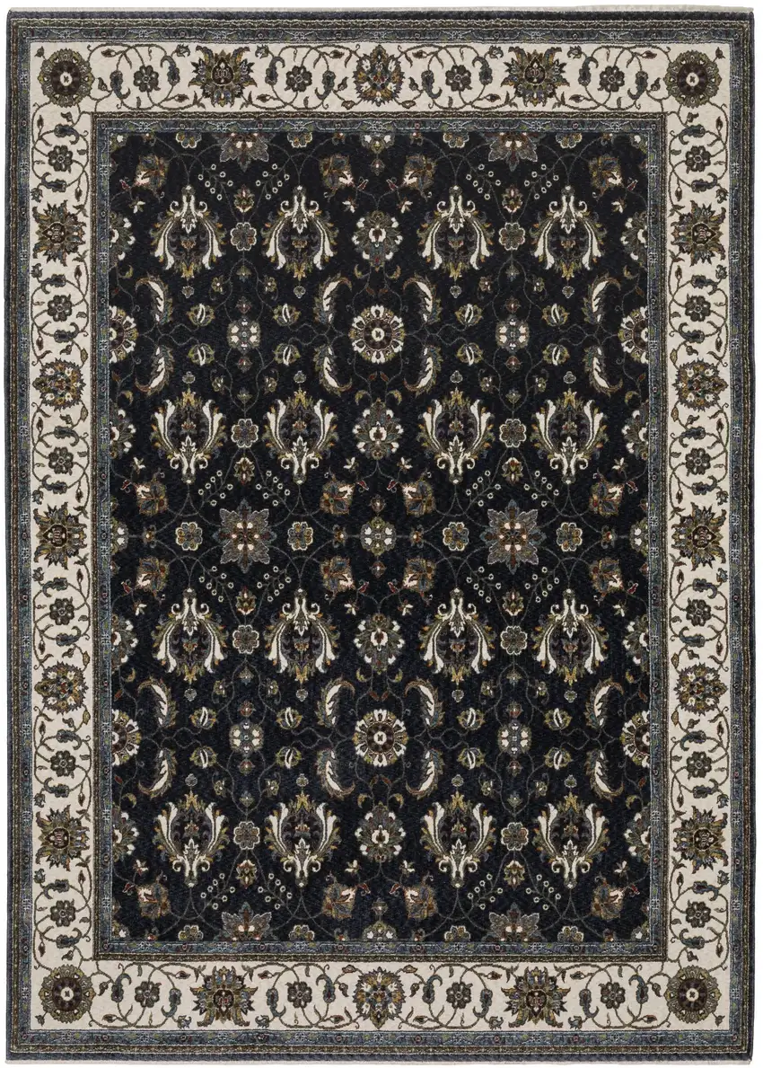 Blue And Ivory Oriental Area Rug With Fringe Photo 8
