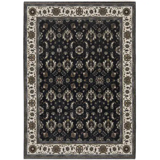 Blue And Ivory Oriental Area Rug With Fringe Photo 8