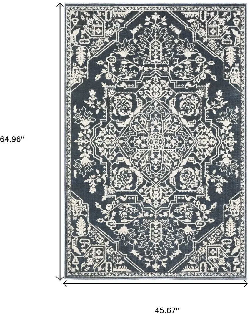Blue And Ivory Oriental Area Rug Photo 3