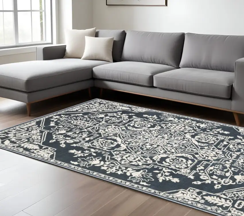 Blue And Ivory Oriental Area Rug Photo 1