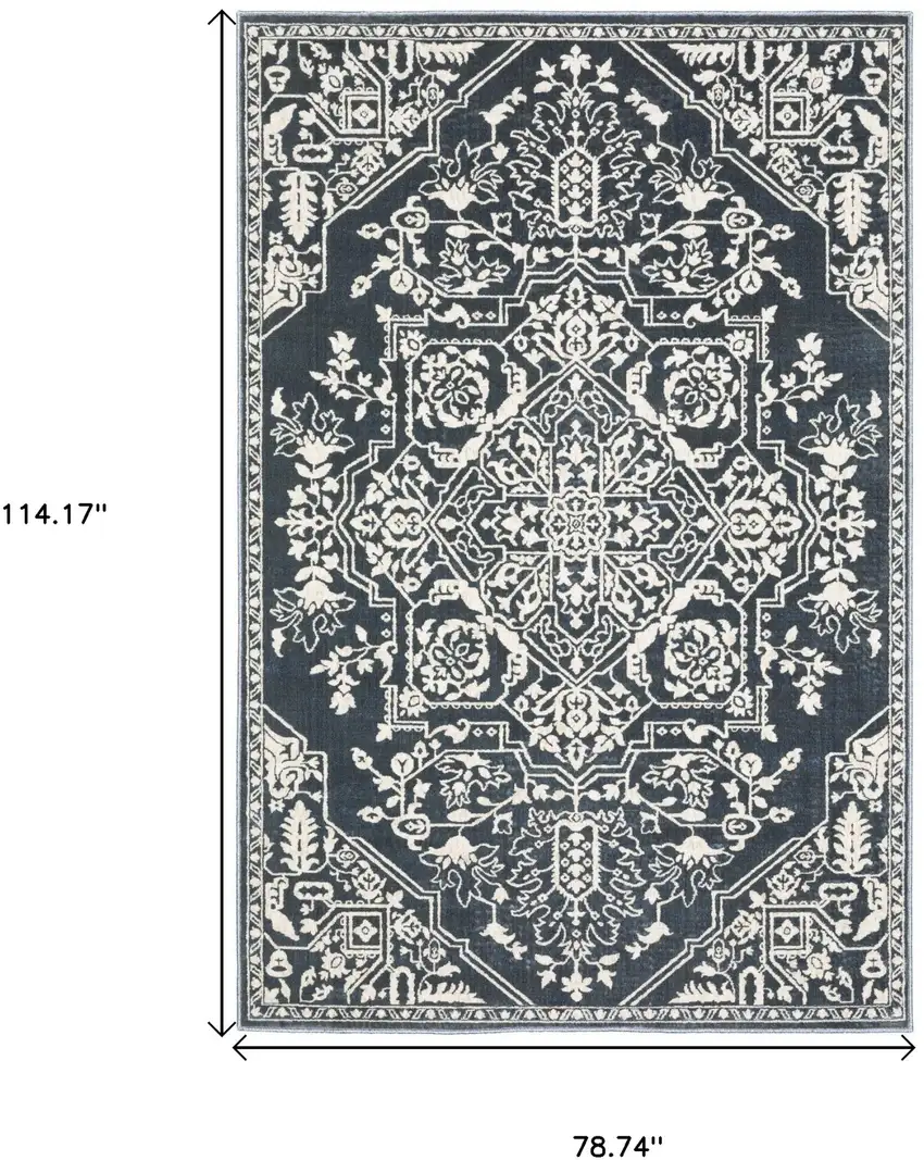 Blue And Ivory Oriental Area Rug Photo 3