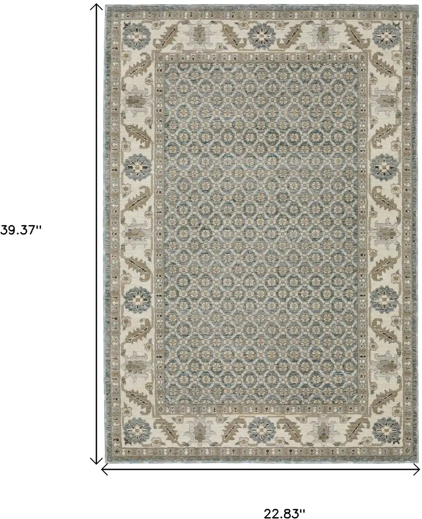 Blue And Ivory Oriental Area Rug Photo 3