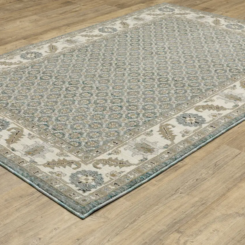 Blue And Ivory Oriental Area Rug Photo 4