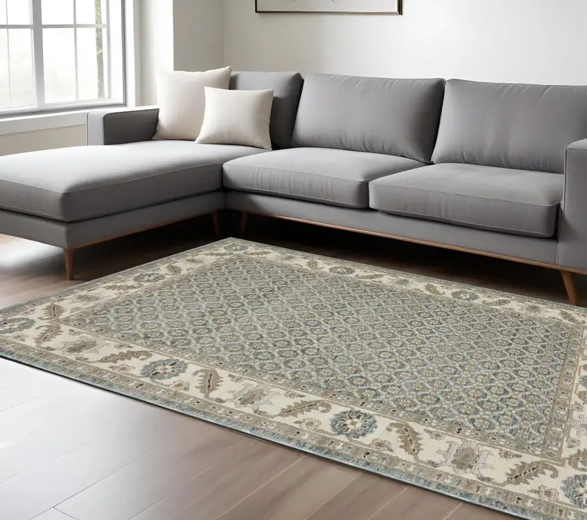 Blue And Ivory Oriental Area Rug Photo 1
