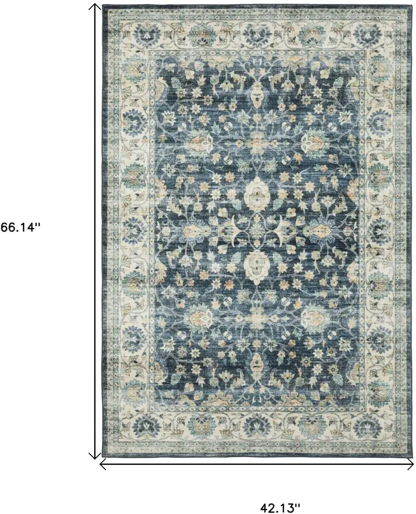 Blue And Ivory Oriental Distressed Area Rug Photo 3