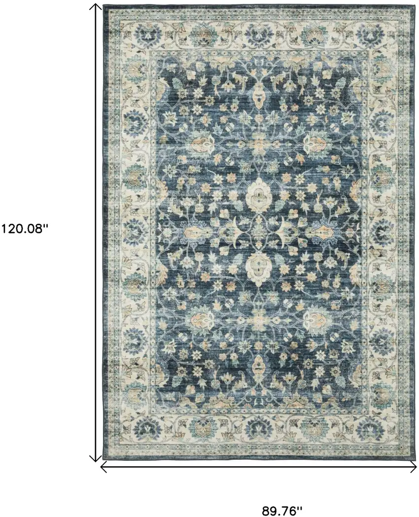 Blue And Ivory Oriental Distressed Area Rug Photo 3